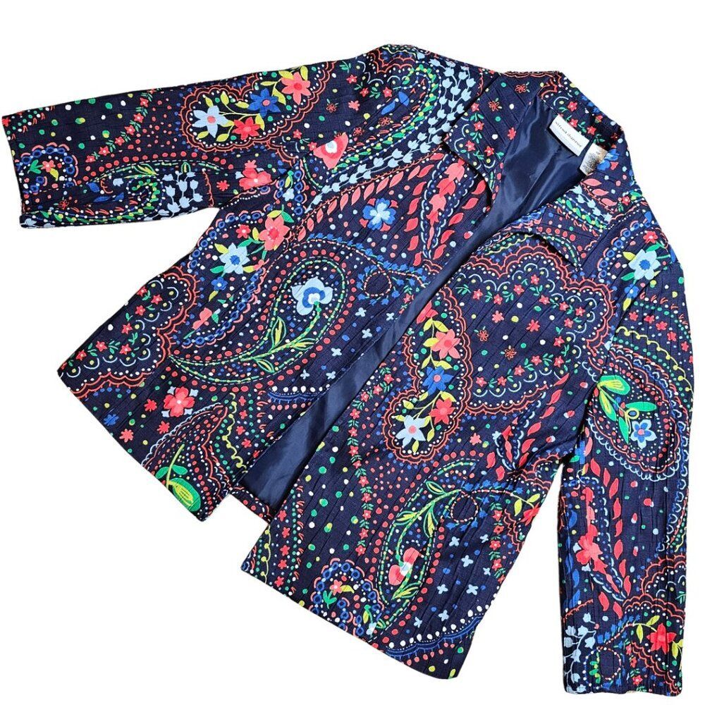Alfred Dunner Folk Jacket Secret Garden Blazer Floral Cottage Country Paisley
